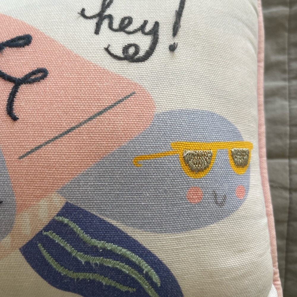 Pottery Barn Pink, Gray, Yellow Cute Sunglasses Decorative Pillow